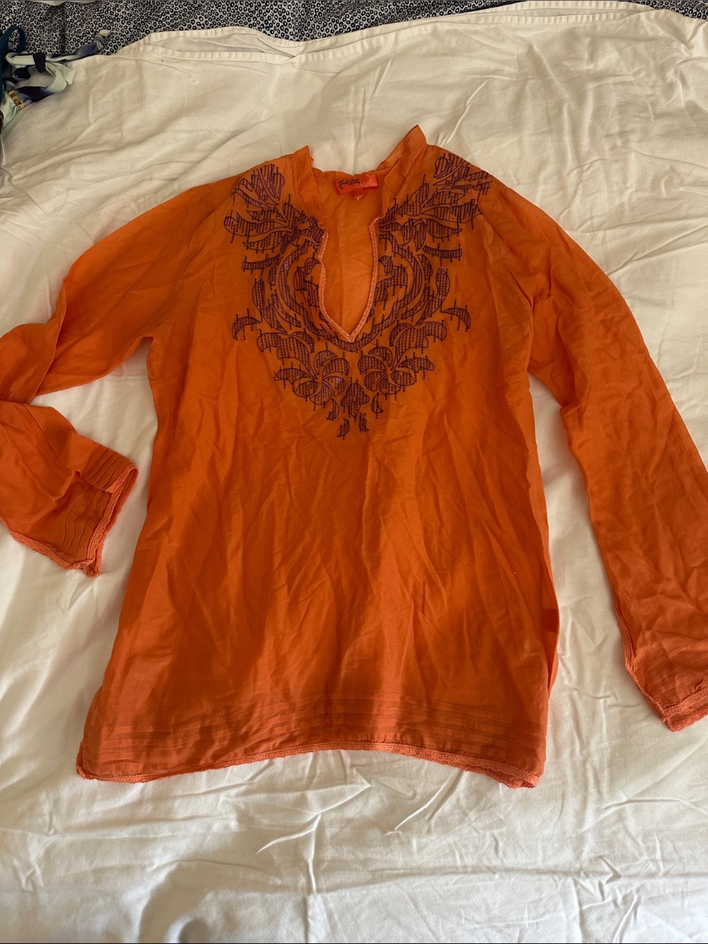 Hale Bob Orange Embroidered Swim Coverup Tunic